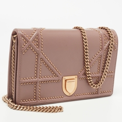 Dior Pink Leather Studded Diorama Wallet on Chain
