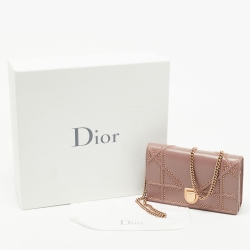 Dior Pink Leather Studded Diorama Wallet on Chain