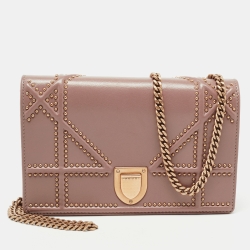 Dior Pink Leather Studded Diorama Wallet on Chain