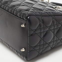 Pre Owned Dior Black Cannage Leather Medium Lady Dior Tote