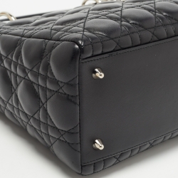 Pre Owned Dior Black Cannage Leather Medium Lady Dior Tote