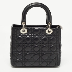 Pre Owned Dior Black Cannage Leather Medium Lady Dior Tote