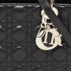 Pre Owned Dior Black Cannage Leather Medium Lady Dior Tote