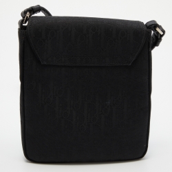 Pre Owned Dior Black Oblique Canvas and Leather Flap Crossbody Bag