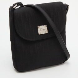 Pre Owned Dior Black Oblique Canvas and Leather Flap Crossbody Bag
