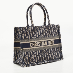 Pre Owned Dior Navy Blue Oblique Canvas Medium  Book Tote 