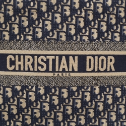 Pre Owned Dior Navy Blue Oblique Canvas Medium  Book Tote 
