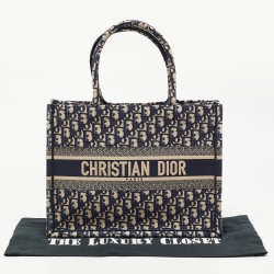 Pre Owned Dior Navy Blue Oblique Canvas Medium  Book Tote 