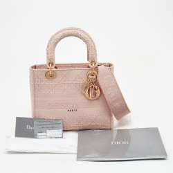 Dior Pink Cannage Embroidered Canvas Medium Lady D-Lite Tote