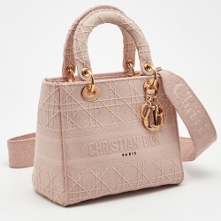 Dior Pink Cannage Embroidered Canvas Medium Lady D-Lite Tote