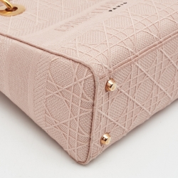Dior Pink Cannage Embroidered Canvas Medium Lady D-Lite Tote