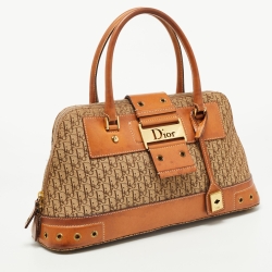 Pre Owned Dior Tan/Beige Oblique Canvas and Leather Street Chic Trotter Satchel