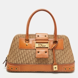 Pre Owned Dior Tan/Beige Oblique Canvas and Leather Street Chic Trotter Satchel