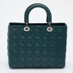 Pre Owned Dior Green Cannage Leather Large Lady Dior Tote