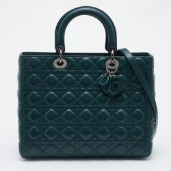 Dior Green Cannage Leather Large Lady Dior Tote
