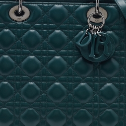 Pre Owned Dior Green Cannage Leather Large Lady Dior Tote