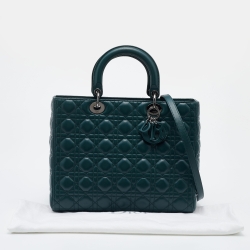 Pre Owned Dior Green Cannage Leather Large Lady Dior Tote