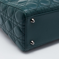 Pre Owned Dior Green Cannage Leather Large Lady Dior Tote