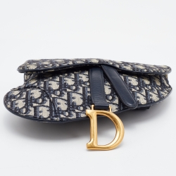 Pre Owned Dior Blue Oblique Canvas and Leather Saddle Belt Bag