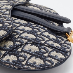 Pre Owned Dior Blue Oblique Canvas and Leather Saddle Belt Bag