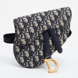 Pre Owned Dior Blue Oblique Canvas and Leather Saddle Belt Bag