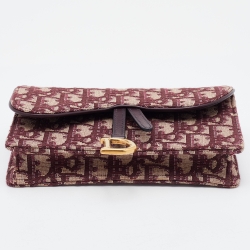 Pre Owned Dior Burgundy Oblique Canvas and Leather Saddle Belt Bag