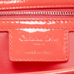 Dior Coral Pink/Beige Cannage Canvas and Patent Leather Medium Panarea Shopper Tote