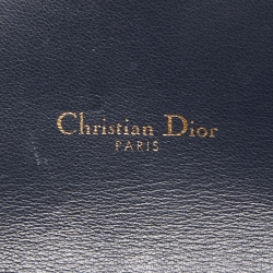 Pre Owned Dior Navy Blue Oblique Canvas and Leather Saddle Wallet On Chain