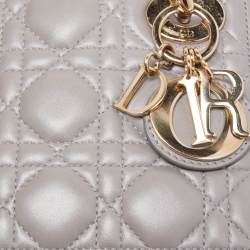 Pre Owned Dior Grey Cannage Leather Mini Lady Dior Tote
