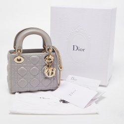 Pre Owned Dior Grey Cannage Leather Mini Lady Dior Tote