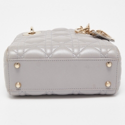 Pre Owned Dior Grey Cannage Leather Mini Lady Dior Tote