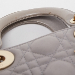 Pre Owned Dior Grey Cannage Leather Mini Lady Dior Tote