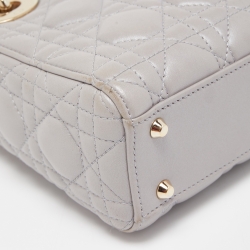 Pre Owned Dior Grey Cannage Leather Mini Lady Dior Tote