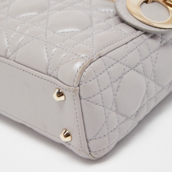 Pre Owned Dior Grey Cannage Leather Mini Lady Dior Tote