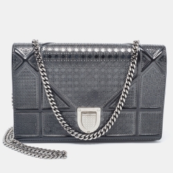 Pre Owned محفظة بسلسلة ديور ديوراما جلد لامع مايكرو كاناج برونزي ميتالك 