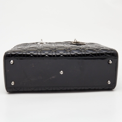 Pre Owned Dior Black Cannage Patent Leather Large Lady Dior Tote