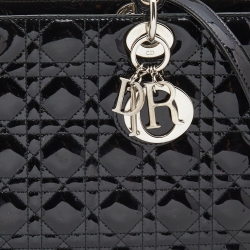 Pre Owned Dior Black Cannage Patent Leather Large Lady Dior Tote