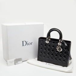 Pre Owned Dior Black Cannage Patent Leather Large Lady Dior Tote