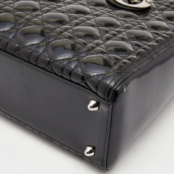 Pre Owned Dior Black Cannage Patent Leather Large Lady Dior Tote