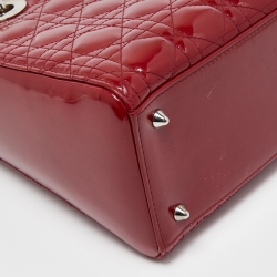 Pre Owned Dior Red Cannage Patent Leather Medium Lady Dior Tote