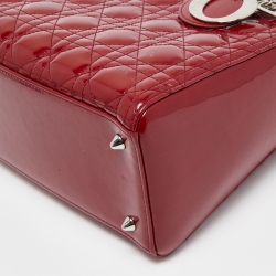 Pre Owned Dior Red Cannage Patent Leather Medium Lady Dior Tote