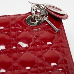 Pre Owned Dior Red Cannage Patent Leather Medium Lady Dior Tote