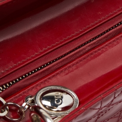 Pre Owned Dior Red Cannage Patent Leather Medium Lady Dior Tote