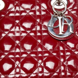 Pre Owned Dior Red Cannage Patent Leather Medium Lady Dior Tote