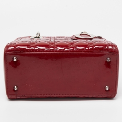 Pre Owned Dior Red Cannage Patent Leather Medium Lady Dior Tote