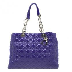 Pre Owned Dior Purple Soft Patent Leather Large Shopping Tote