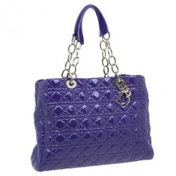 Pre Owned Dior Purple Soft Patent Leather Large Shopping Tote