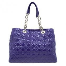 Pre Owned Dior Purple Soft Patent Leather Large Shopping Tote