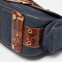 Pre Owned Dior Denim/Brown Denim and Croc Street Chic Columbus Avenue Multipocket Shoulder Bag