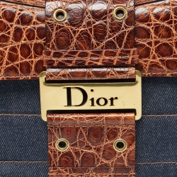 Pre Owned Dior Denim/Brown Denim and Croc Street Chic Columbus Avenue Multipocket Shoulder Bag
